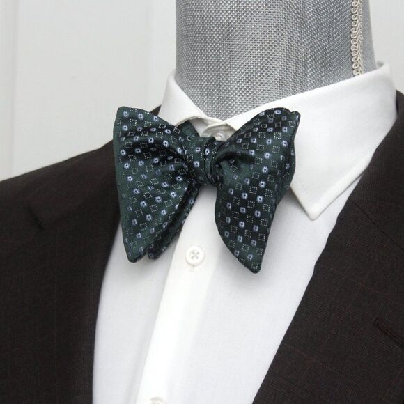 NWT Men's Self tied Bow Tie Forest Green Silk Butterfly Bowtie big bow tie S551 - Picture 14 of 15